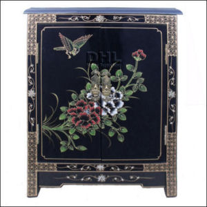 Oriental Black Lacquer furniture Bird and Flower HiFi cabinet.